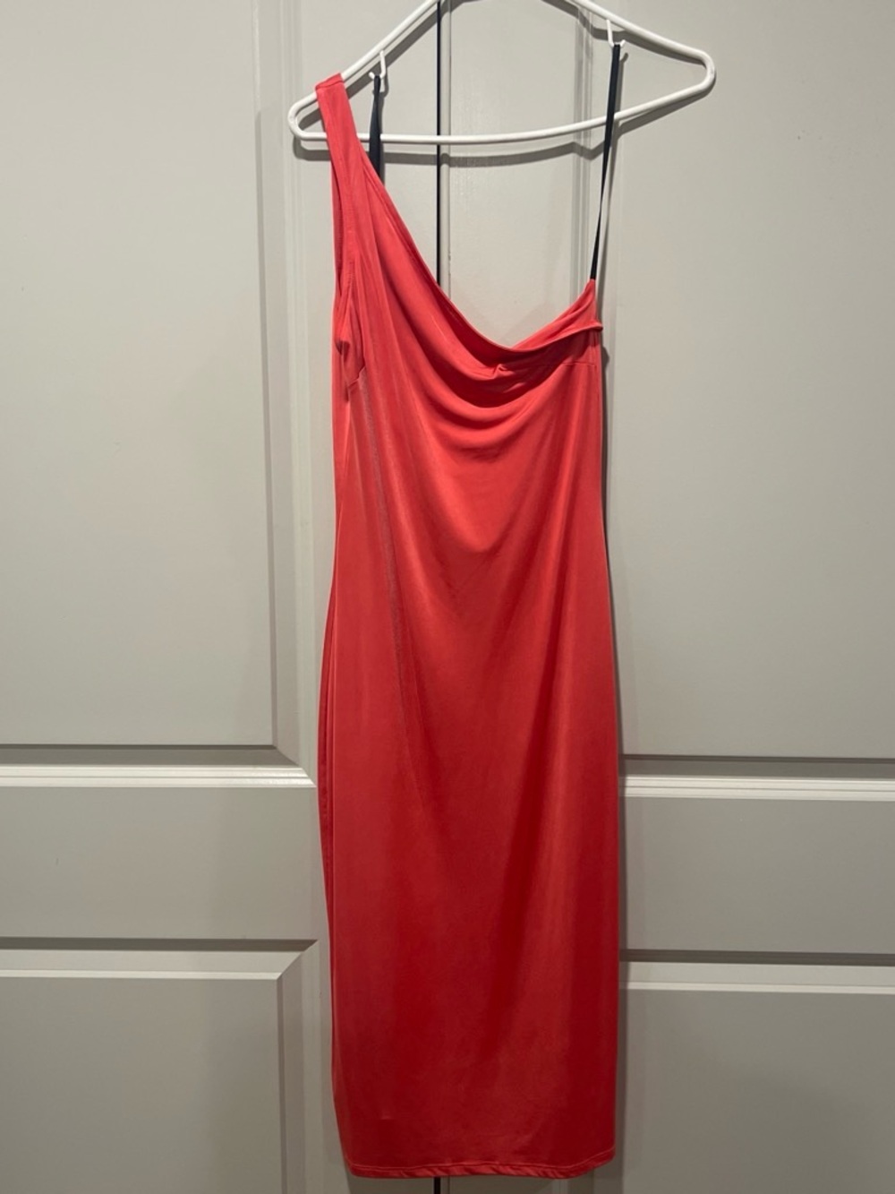 NBD One-Shoulder Coral Red Midi Dress